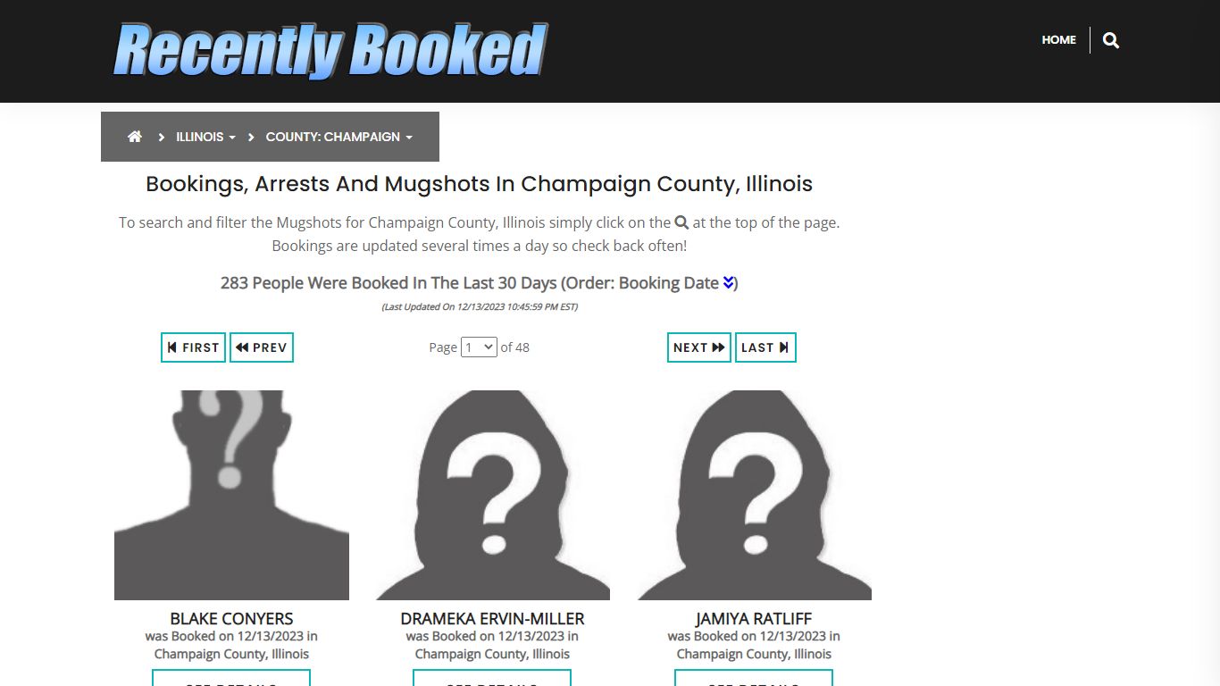 Bookings, Arrests and Mugshots in Champaign County, Illinois